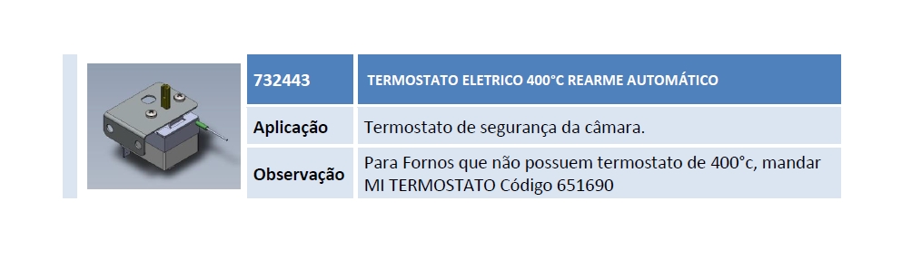 732443 TERMOSTATO ELETRICO 400°C REARME AUTOMÁTICO - Supremais Peças